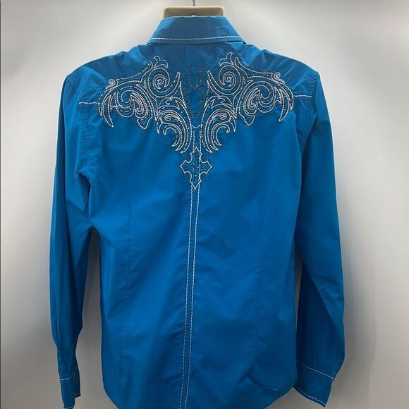 House of Lords Blue Button Down Shirt with Embroidered Design Y2K - Picture 5 of 7